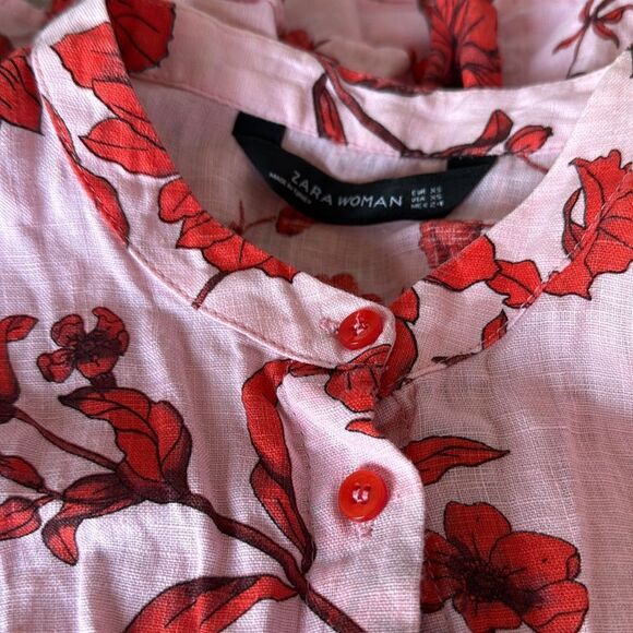 ZARA Woman Linen Blushing Blossom Ruffle Midi Dress XS - Picture 7 of 8